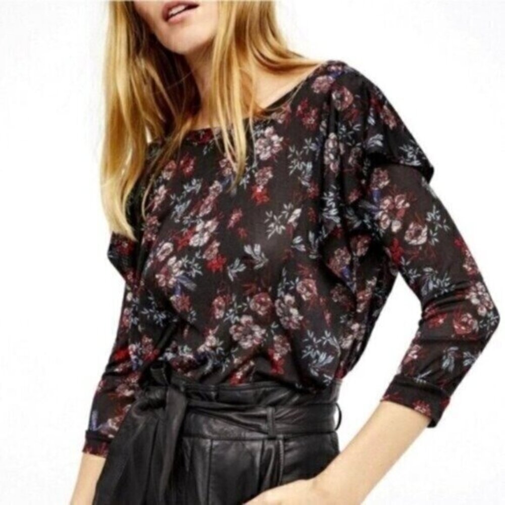 Free People Dock Street Ruffle Floral Print Blouse Top